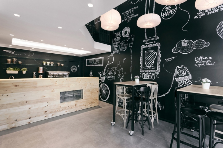Интерьер кофейни Stock Coffee с росписью стен, Сербия