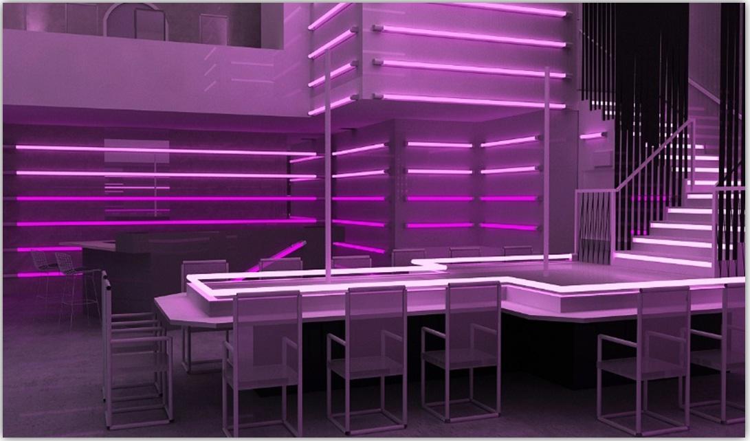 Фиолетовый неон в ночном клубе