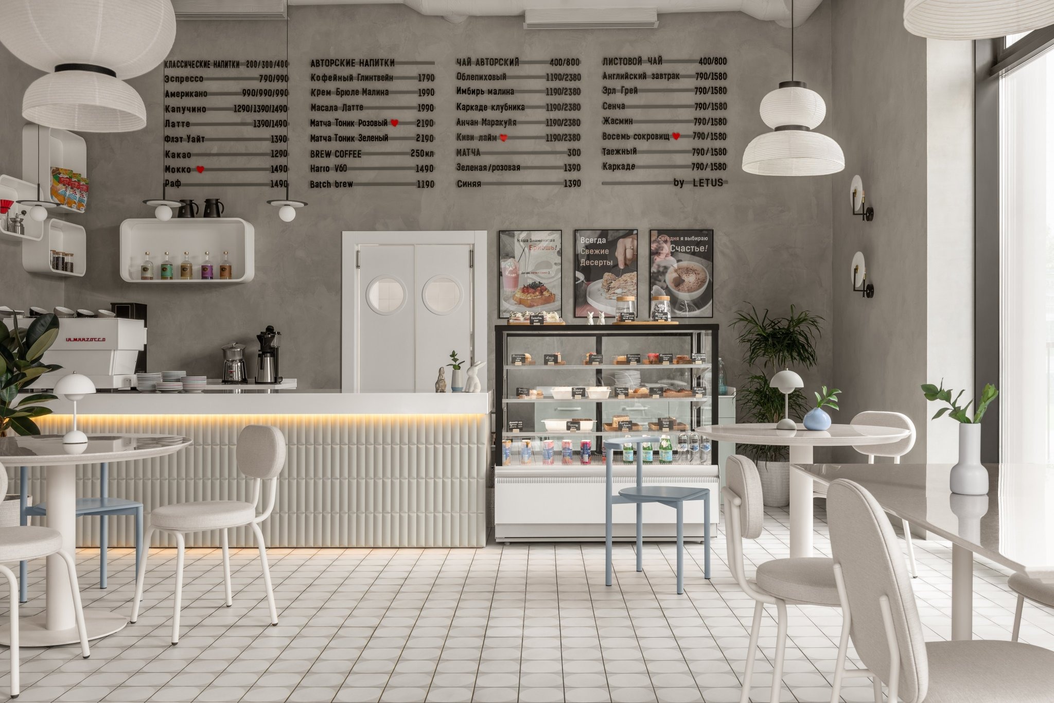 Кресла у панорамного окна Light and airy coffee house in the Astana