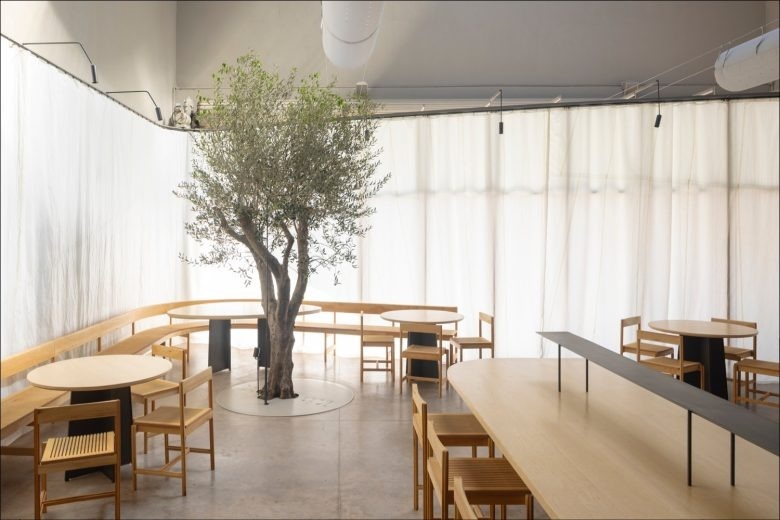 Обеденная зона с деревом в центре NESS restaurant2