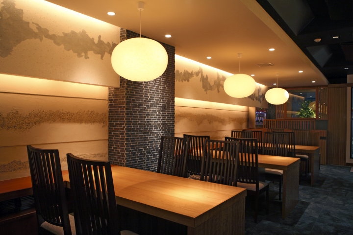 Круглые лампы в японском ресторане