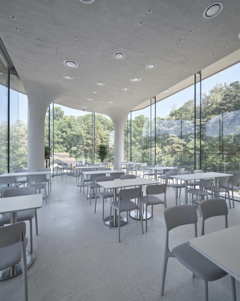 Зал кафе с панорамным остеклением и видом на холмы Rose Mary Cafe