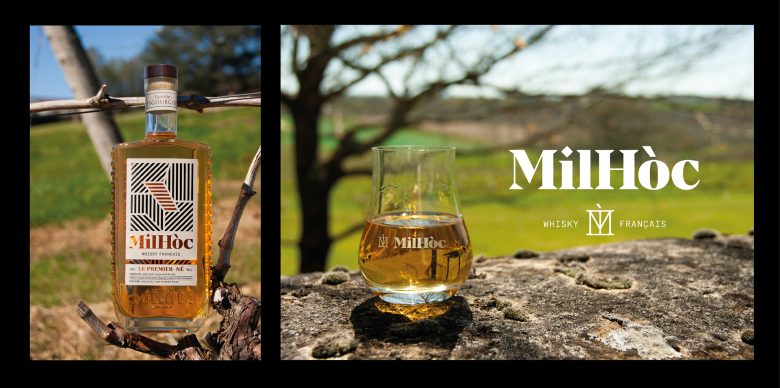 бутылка и бокал с виски Milhóc Whisky