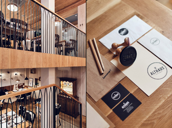 Лестница и визитки ресторана ALTHAUS в Польше