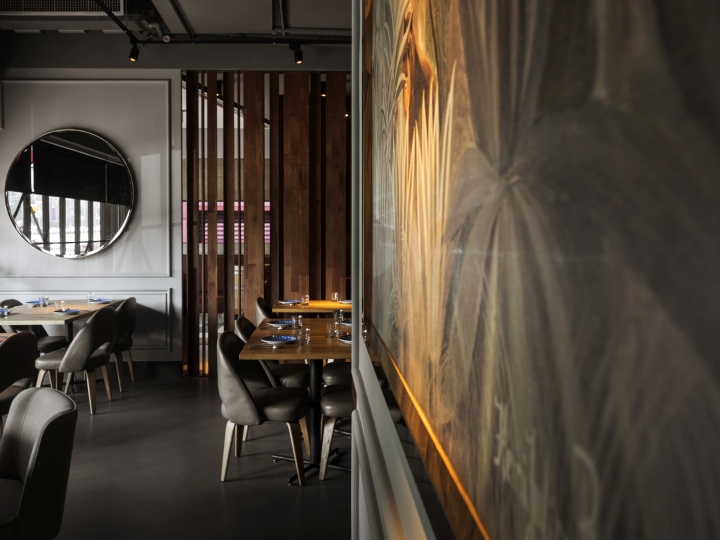 Круглое зеркало в дизайне интерьера бара-ресторана