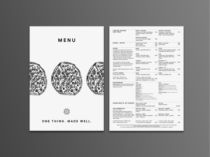 Чёрно-белое меню в дизайне пиццерии - Фото 1