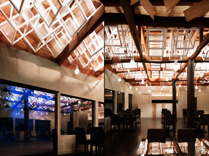 Затейливые конструкции в дизайне потолка ресторана в Китае. Фото 1