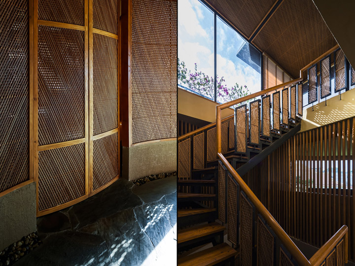 Деревянная лестница в дизайне японского ресторана