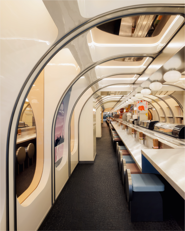 длинный стол с фигурными стульями Matsuri restaurant renewal