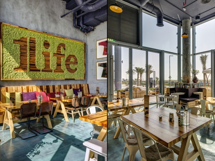 Домашний ресторан One Life Kitchen & Café в Дубае: деревянная мебель