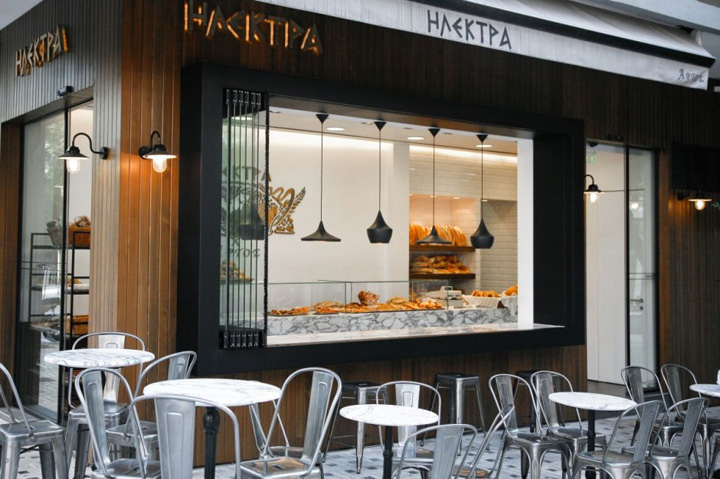 Современный интерьер пекарни Elektra в Греции