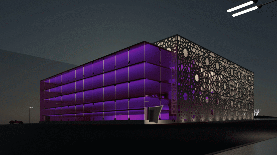 Фиолетовый фасад заведения по проекту «change the face» в Москве