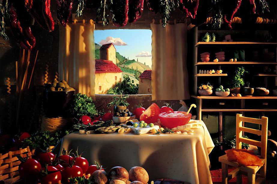 Картина из еды: итальянский сельский домик