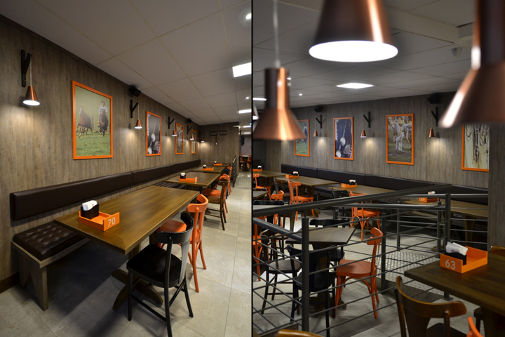 Проект интерьера кафе в чёрно-оранжевом цвете