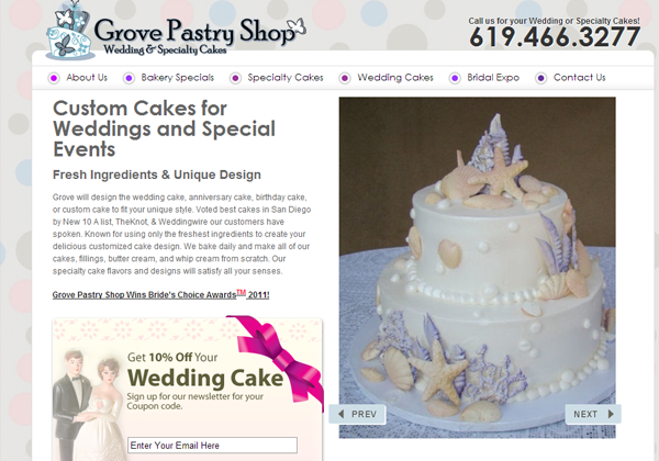 Веб-сайт Grove Pastry Shop