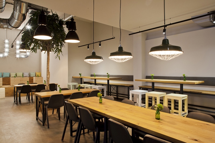 Светильники в индустриальном стиле в современном дизайне интерьера ресторана