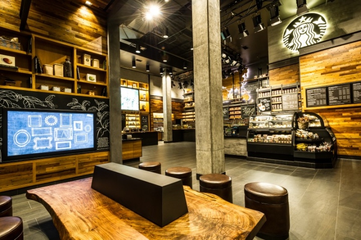 Респектабельный интерьер магазина кофе Starbucks в Disneyland