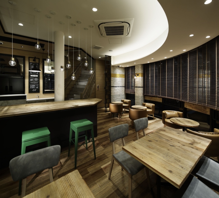 Стильный дизайн кафе Dough cafe. Зона обслуживания и столики. Фото 5
