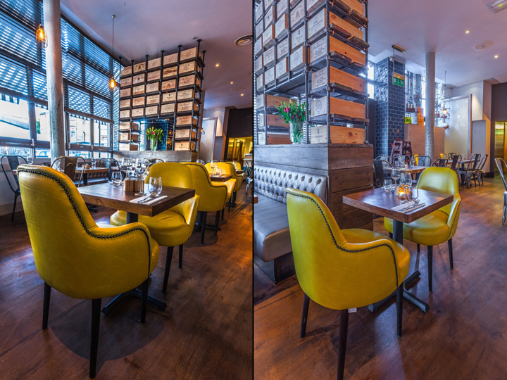 Яркие детали интерьера в ресторане Melange: горчичные кресла